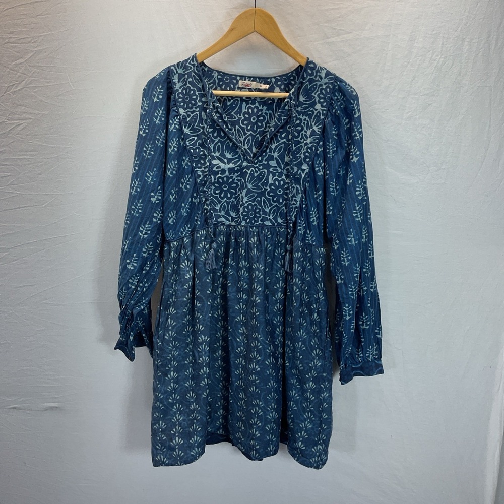 Faherty Silk Blend Solstice Sunburst Mix Print Long Sleeve Minidress M Navy blue - Picture 4 of 13